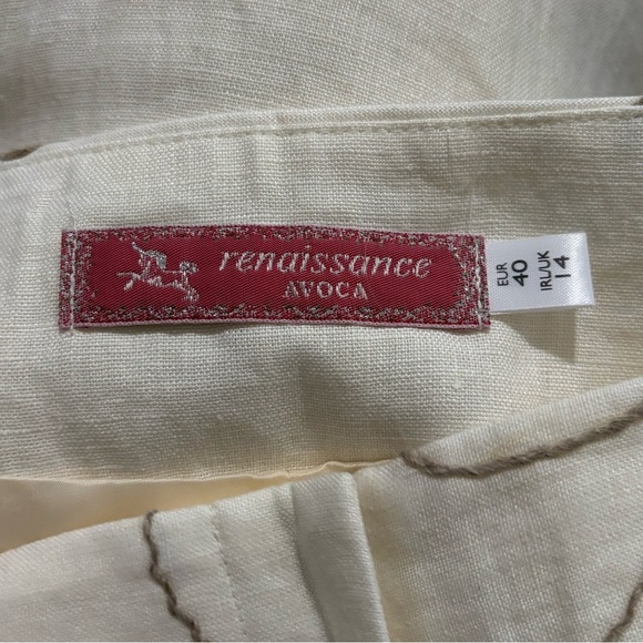 RENAISSANCE AVOCA Women’s Linen Cream Wide Leg High-Rise Pants - Picture 11 of 16